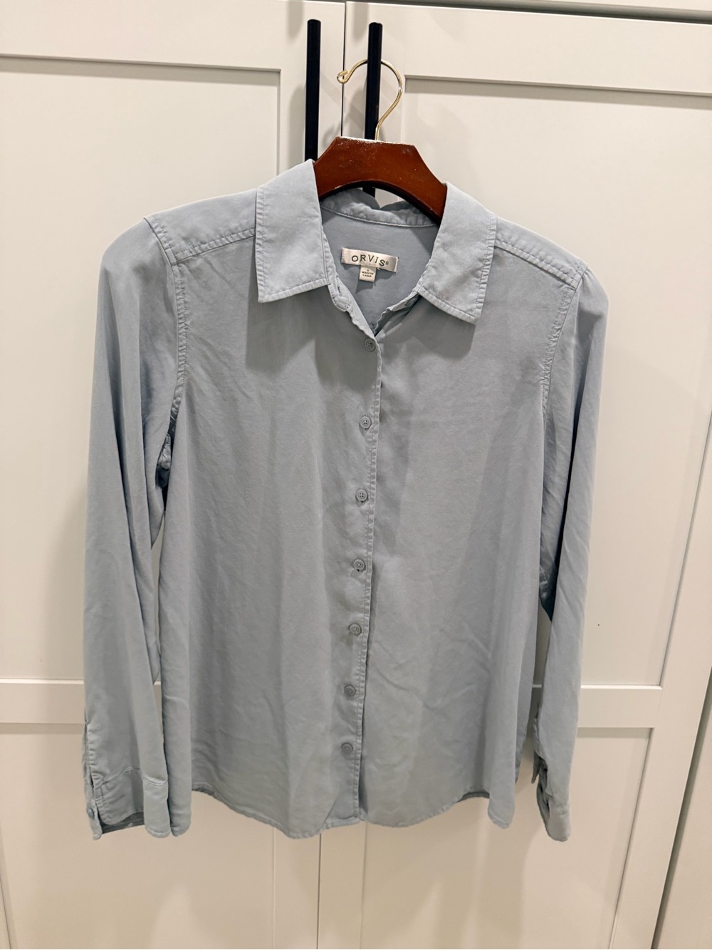 Orvis 100% Silk Button Down Shirt Blouse Blue Small